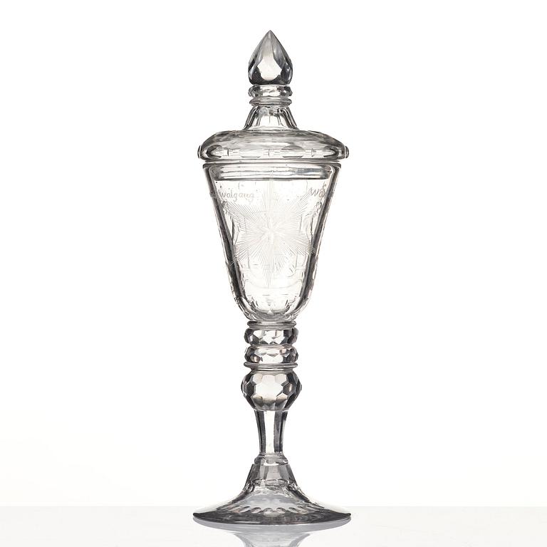 A large engraved goblet, Kungsholms glasbruk, 18th century.