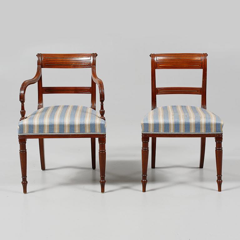 KARMSTOLAR, ett par, samt STOLAR, 4 st, England, 1800-talets första hälft.