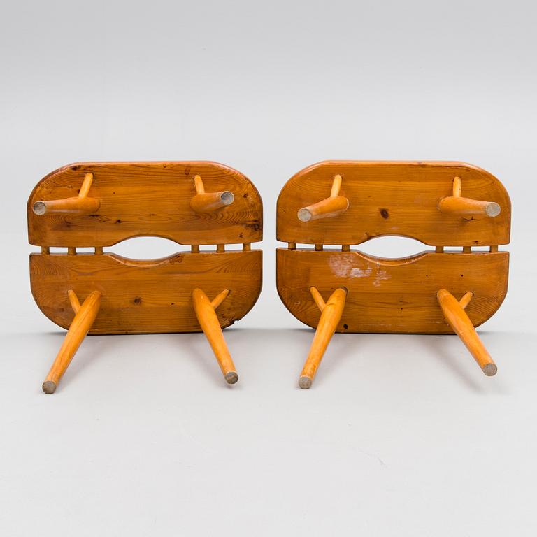 Ilmari Tapiovaara, Two mid 20th century special edition 'Pirkka' stools likely manufactured by Laukaan Puu, Finland.