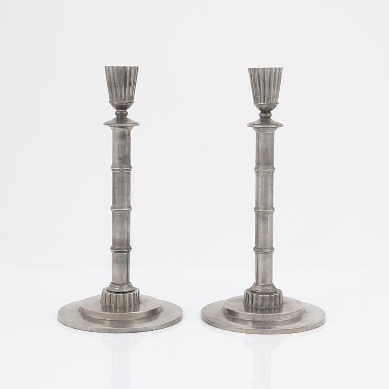 Erik Fleming, a pair of pewter candle holdes, Norrahammars tenn, Sweden, 1930.