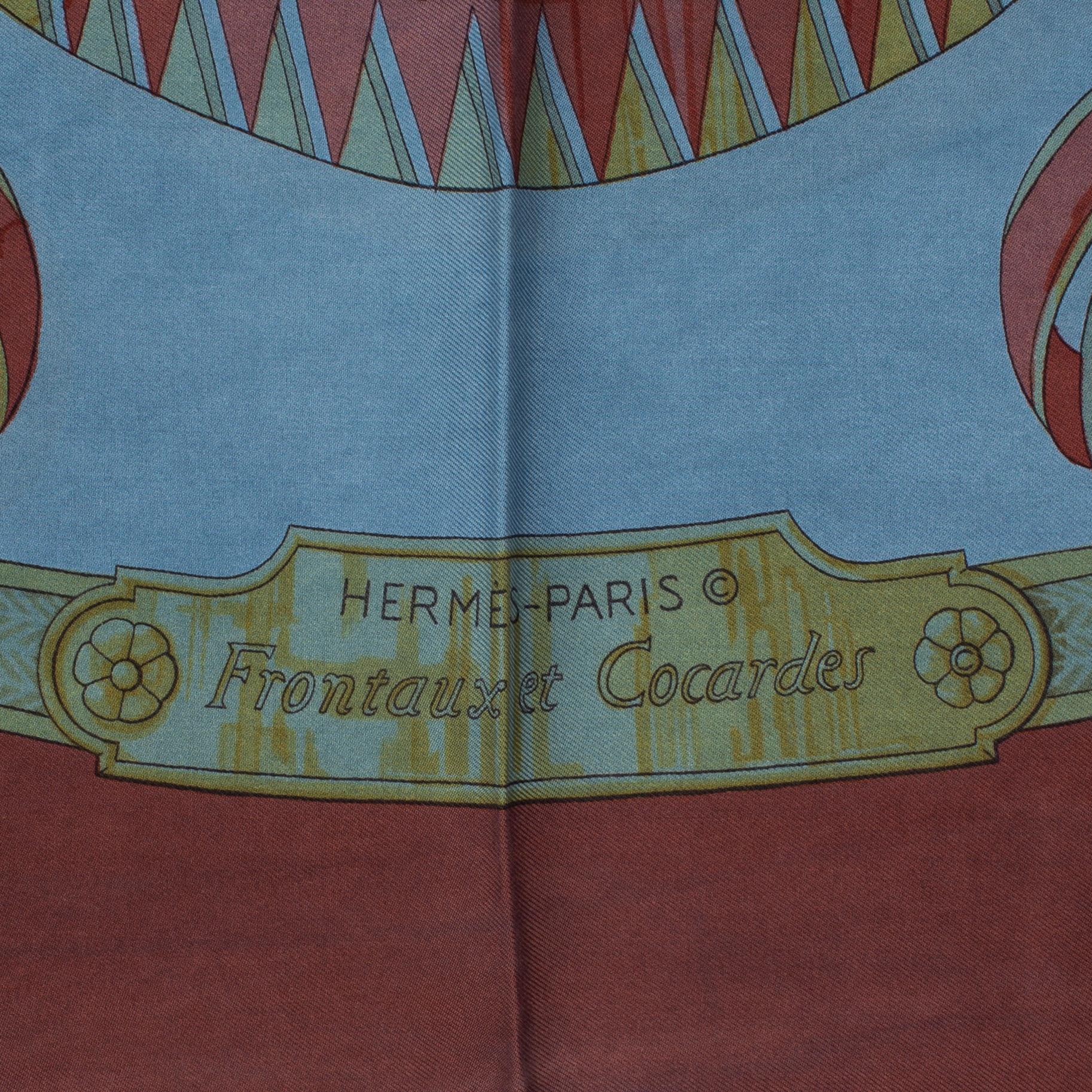 HERMÈS, 
two scarves, "Frontaux et Cocardes", one Dip Dyed at Hermès, Cathy Latham, 1968.
