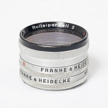 Mellanformatskamera, Rolleiflex, med väska och tillbehör, Franke & Heidecke, 1900-talets mitt, Tyskland.