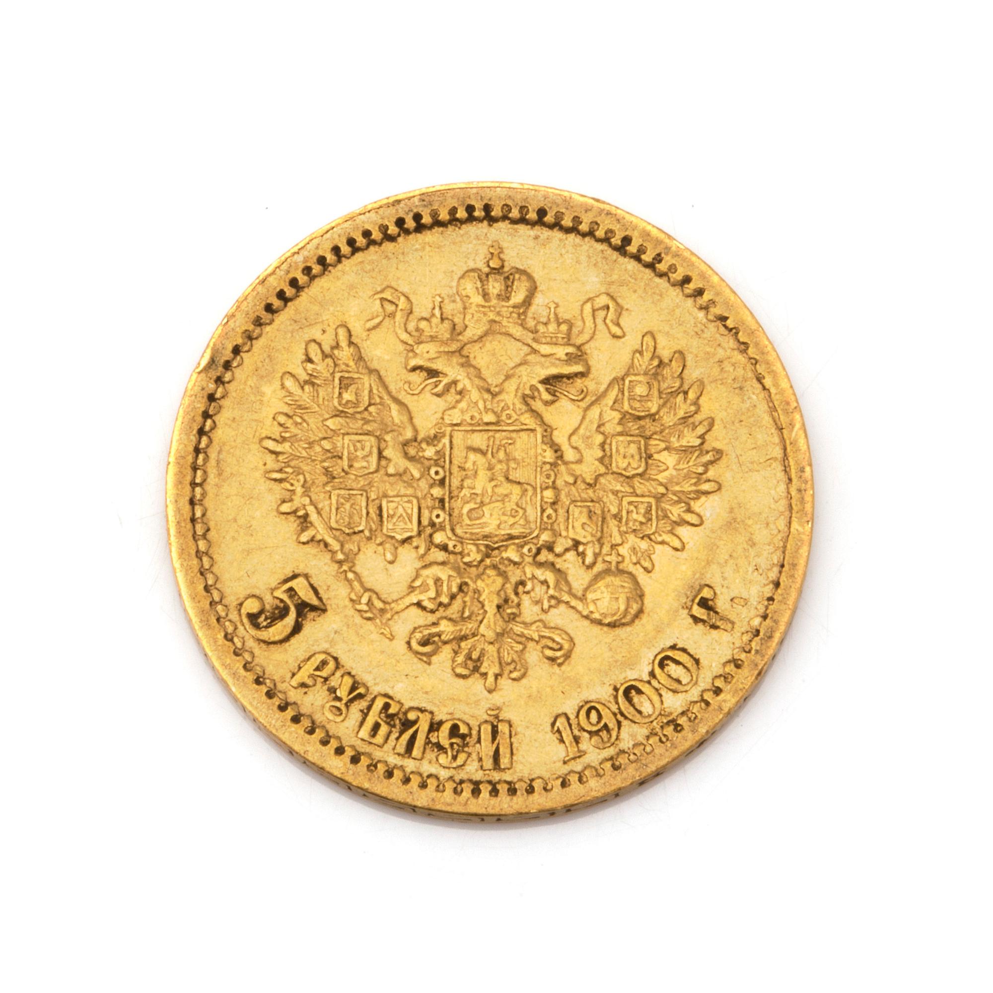 A RUSSIAN 5 RUBEL GOLD COIN, Nikolai II, 1900. Ca 3 grams.