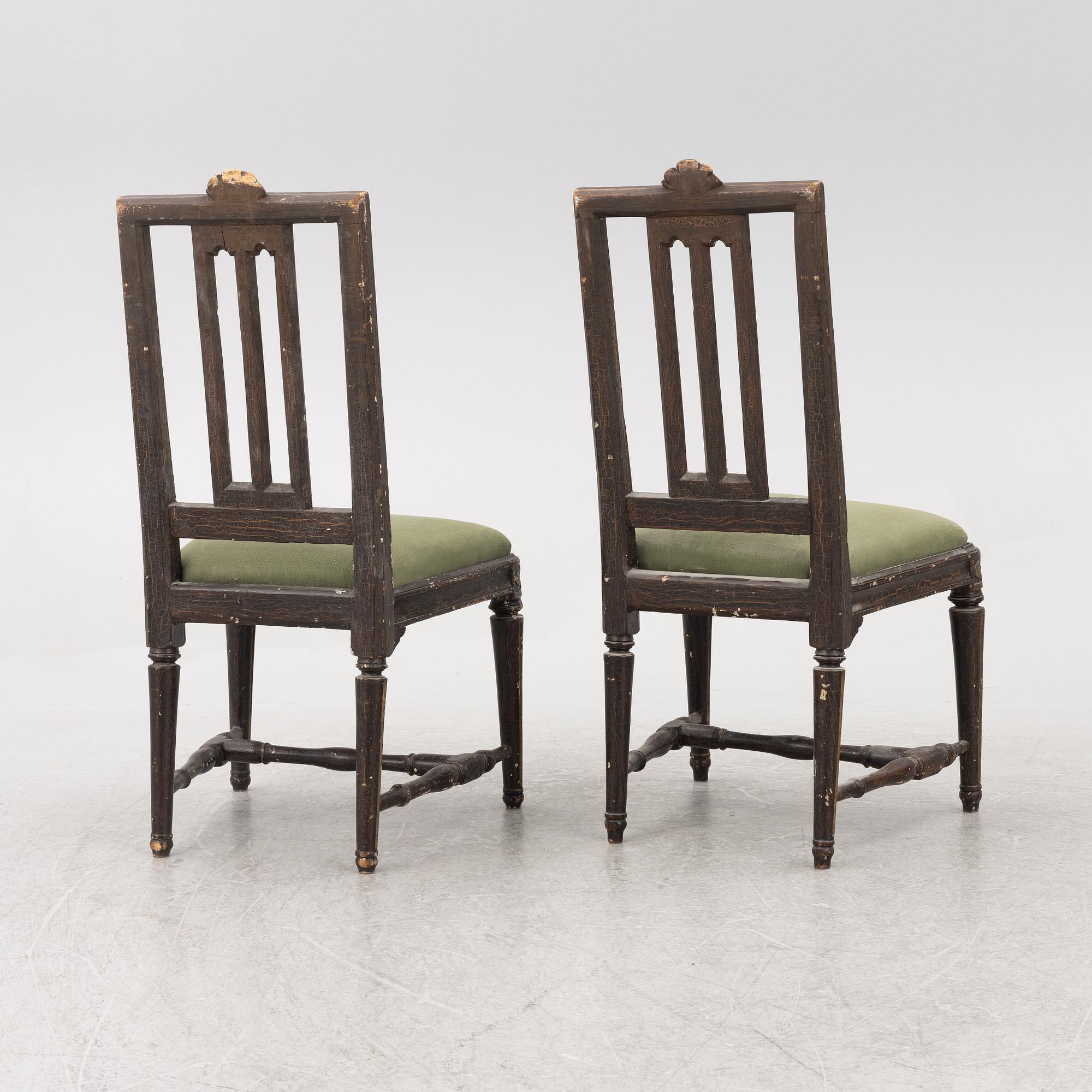 Stolar, ett par, Stockholmsarbeten, av Johan Hammarström, (mästare i Stockholm 1794-1812).sent 1700-tal, Gustavianska.