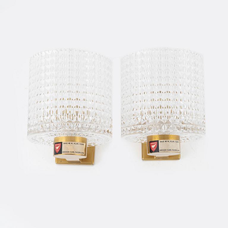 Carl Fagerlund, a pair of wall lights, Orrefors, 1960's.