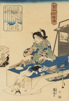 Utagawa Kuniyoshi, färgträsnitt, 3 st, Japan, 1800-talets mitt.