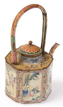 TEKANNA, emalj på metall, Kina, 1800-tal.