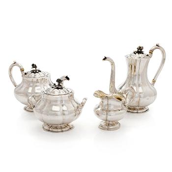A 4-piece silver coffee and tea service, Henrik Hacklin and Johan Warjus, Saint Petersburg 1868-69 and 1857.