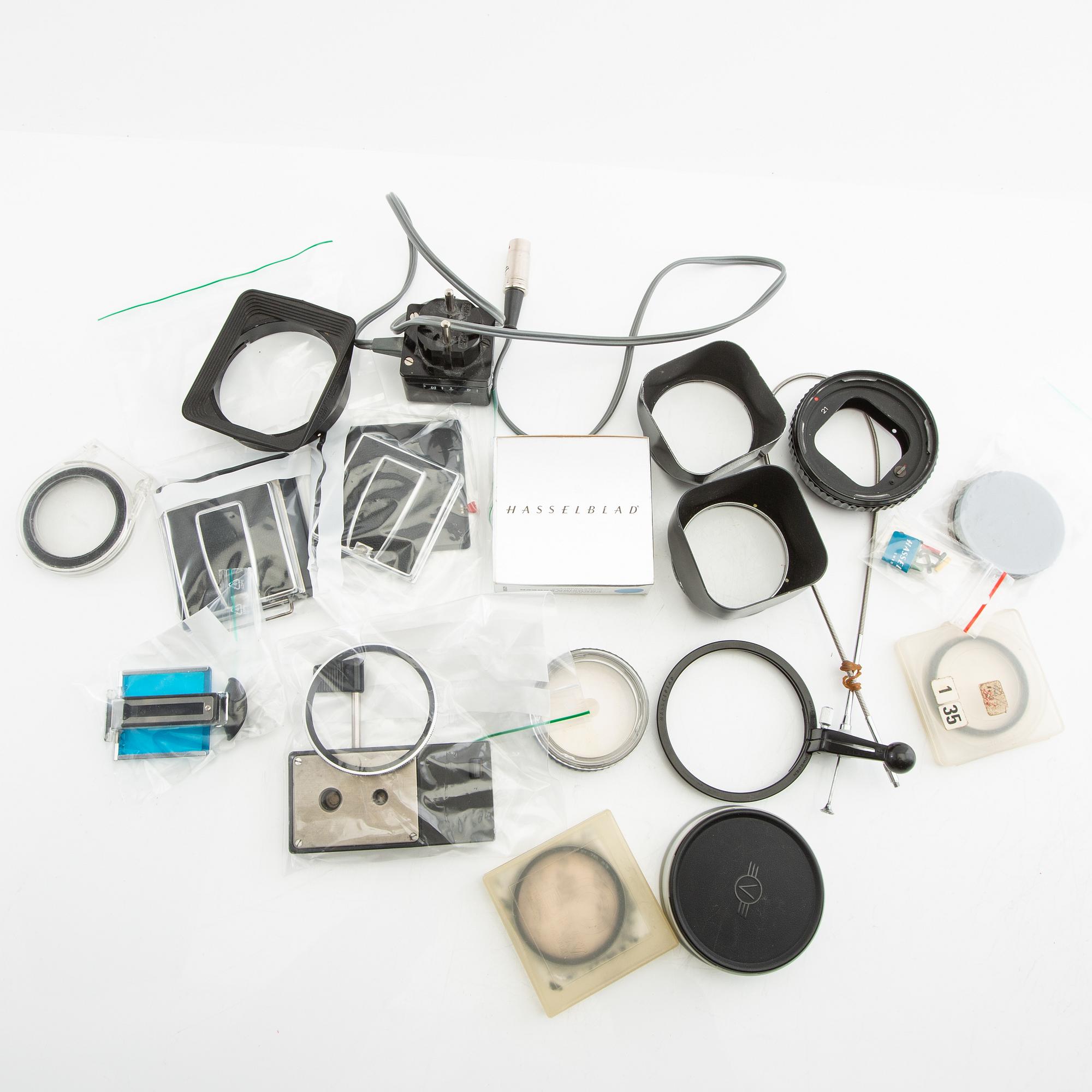 Hasselblad 500 C/M camera with lens and accessories.