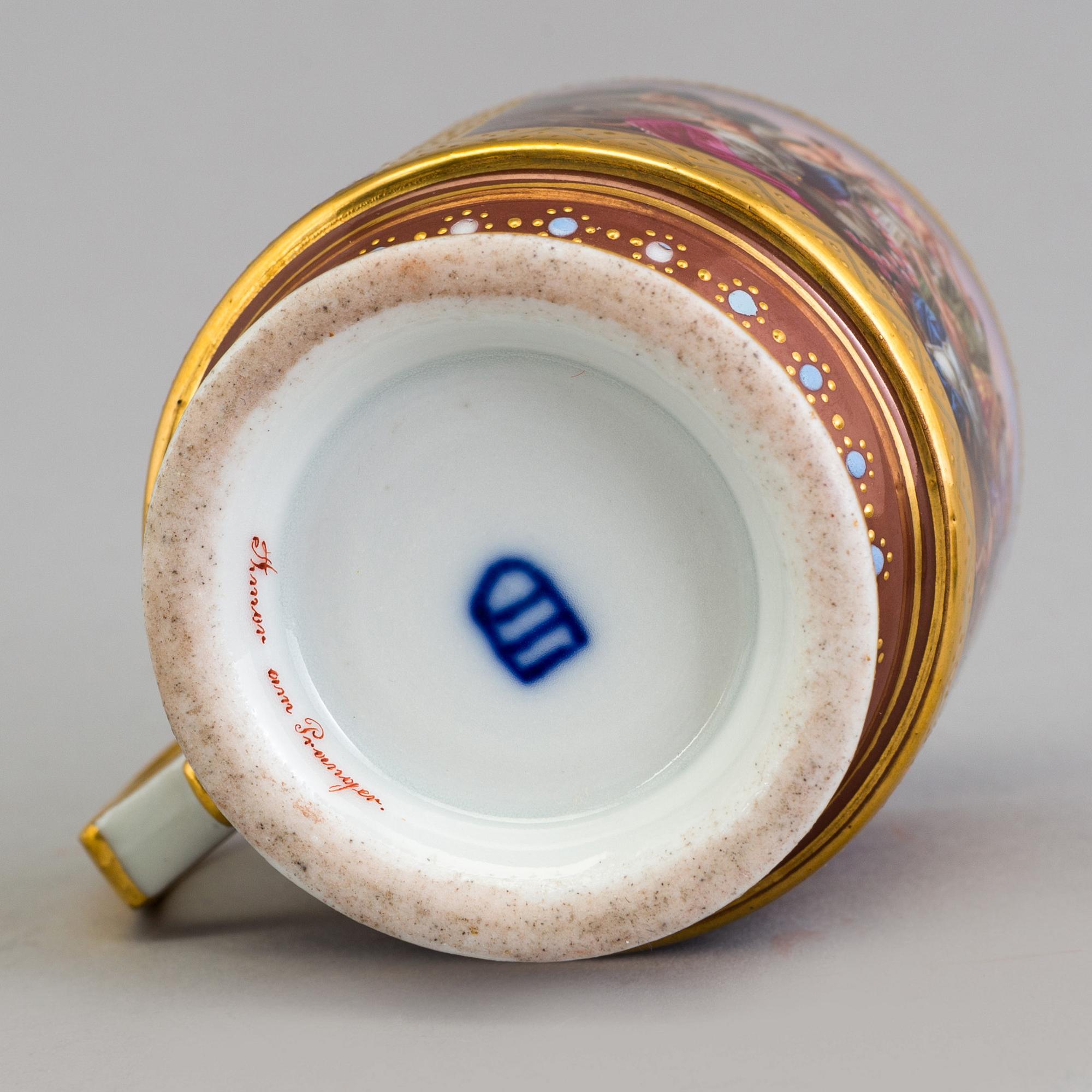 An early 19th century empire cup with saucer and cover with Wien mark.