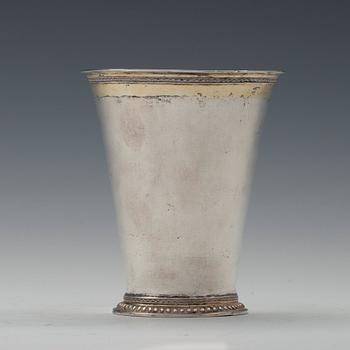 A BEAKER silver, parcelgilt. Likely Johan Wittfoth, Åbo 1746. In the bottom a coin from 1612.