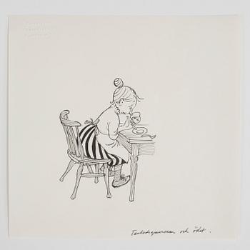 BJÖRN BERG, ink drawing from "Teskedsgumman".