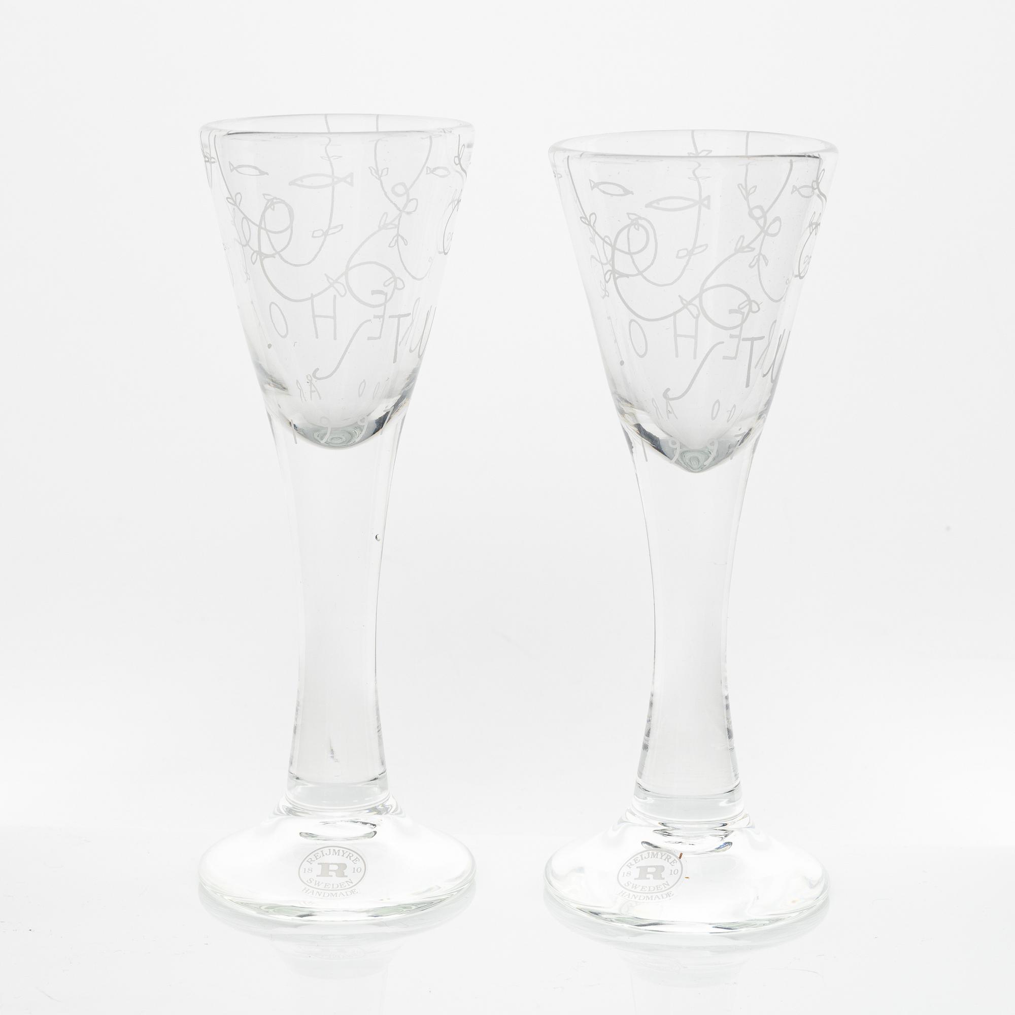Jonas Bohlin, a pair of snapsglasses , numbered, for Sturehof jubilee 1997, Rejmyre.