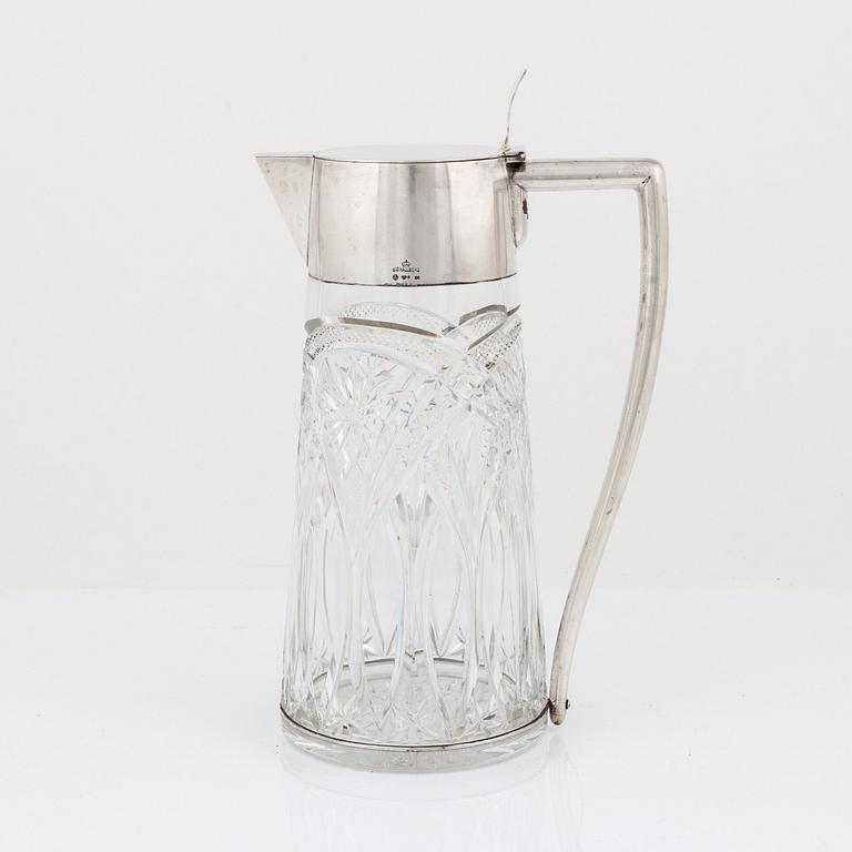 CG Hallberg, a silver and glass flagon, Stockholm 1918.