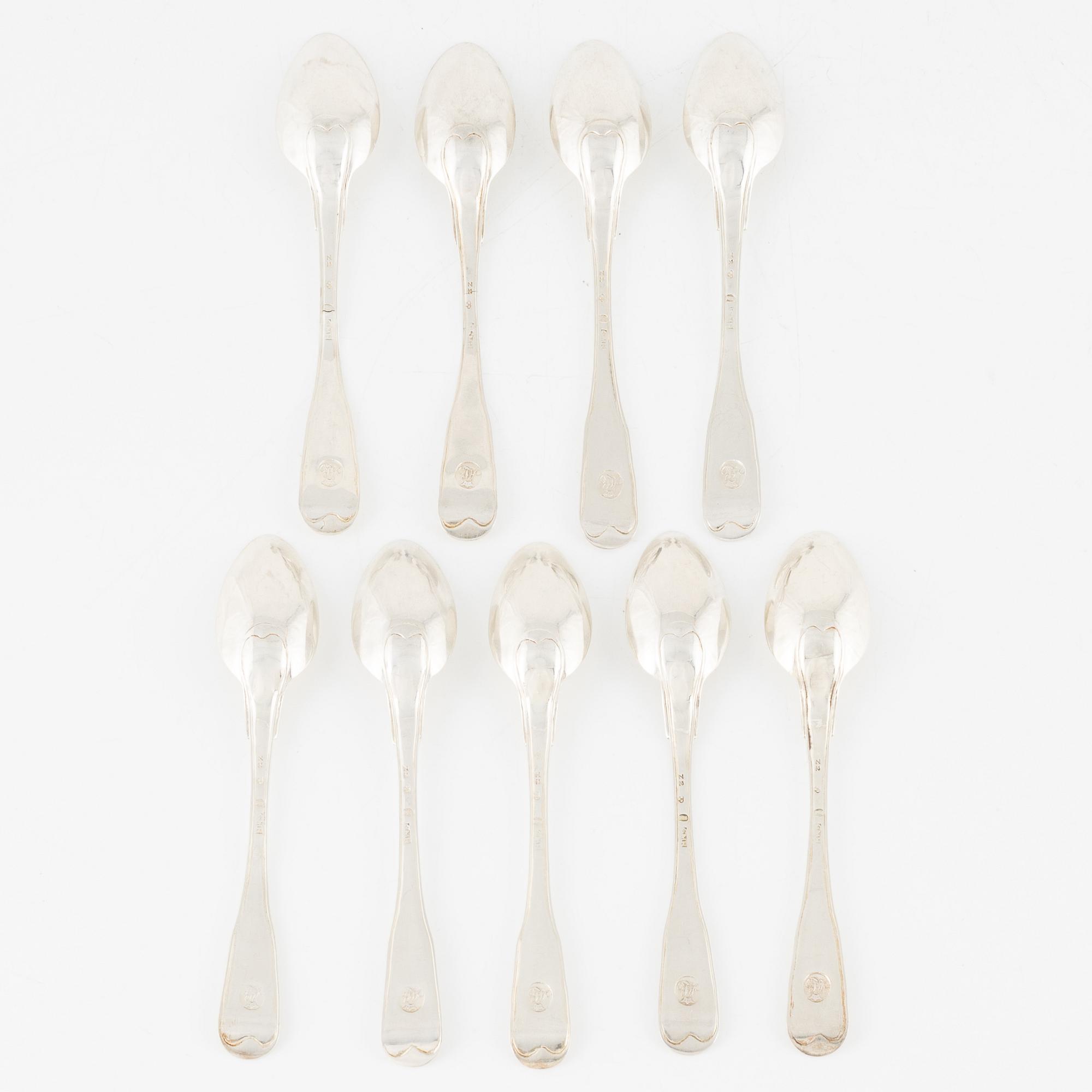 Nine silver tea spoons, Carl Magnus Ryberg, Stockholm, 1806.