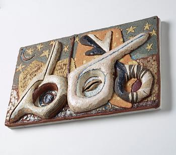 Tyra Lundgren, a stoneware relief 'Eye-birds under starry sky', Sweden 1968.