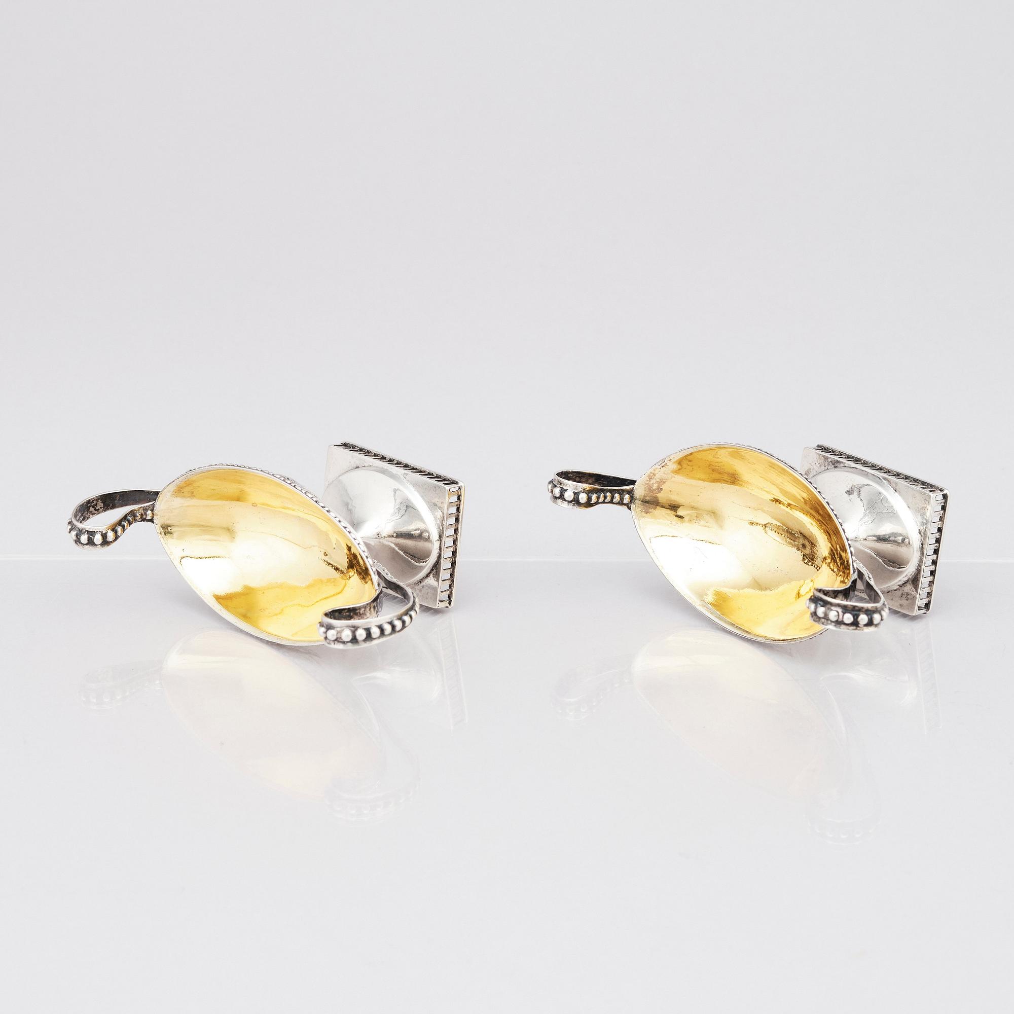 A pair of Swedish 18th Century Gustavian parcel-gilt silver salt cellars, marks of Pehr Zethelius, Stockholm 1798.