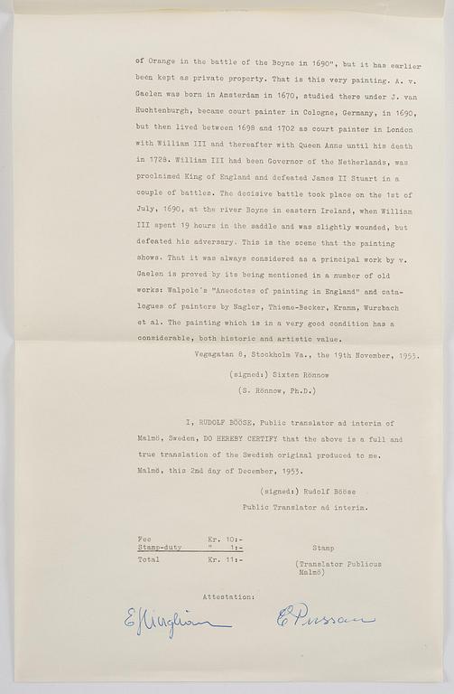 Alexander van Gaalen (Gaelen), hans krets, Wilhelm III av Oranien i slaget vid Boyne 1690.