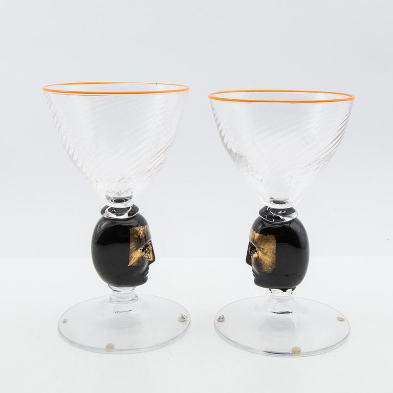 Bertil Vallien, Trophies, 2 pcs, "Head first", limited edition, Kosta Boda.