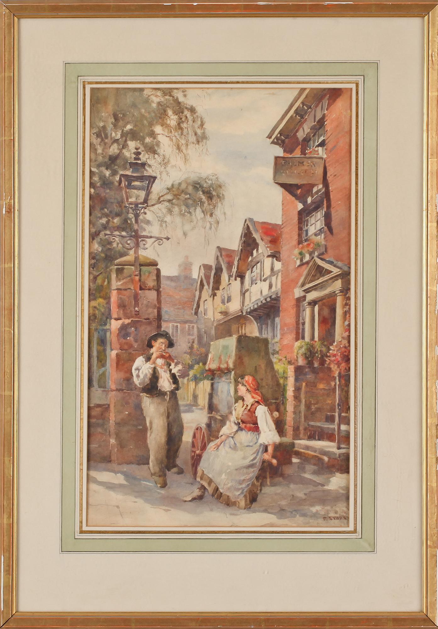 AKVARELL, signerad F. Evans, 1800/1900-tal.