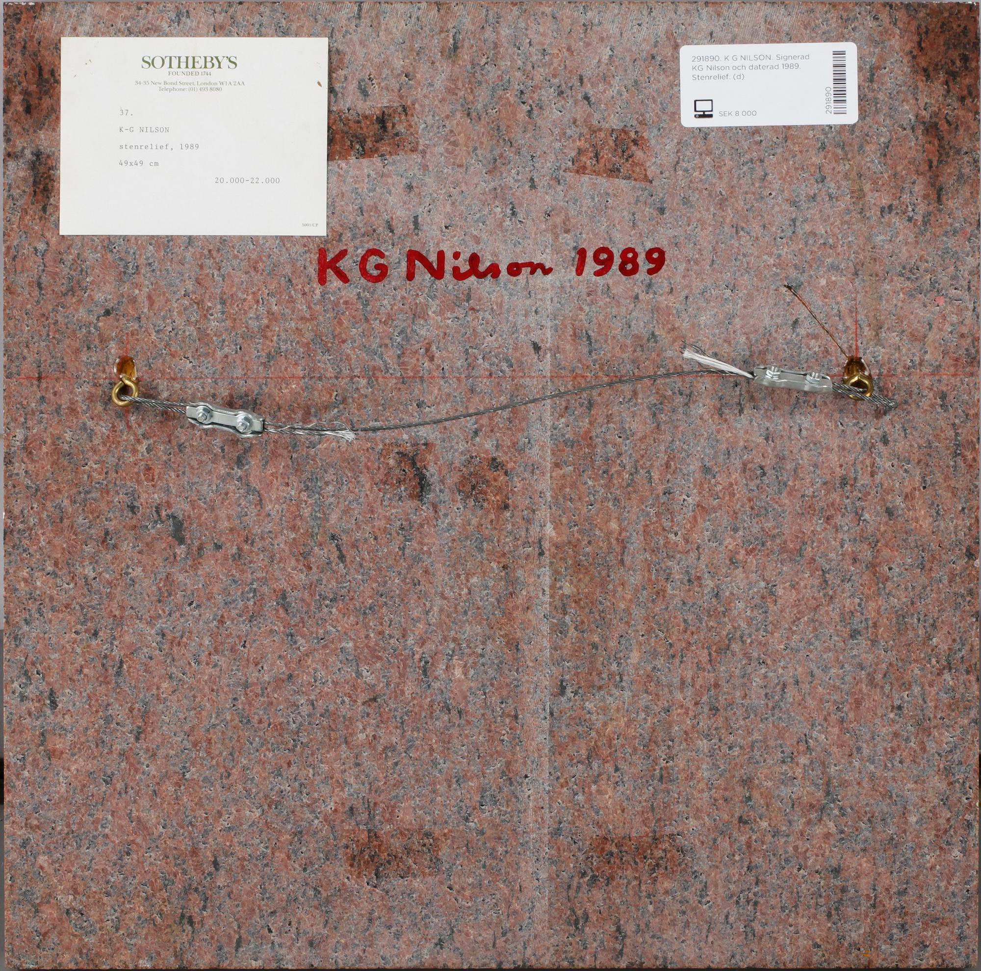 K G NILSON. Signed. Stone relief.