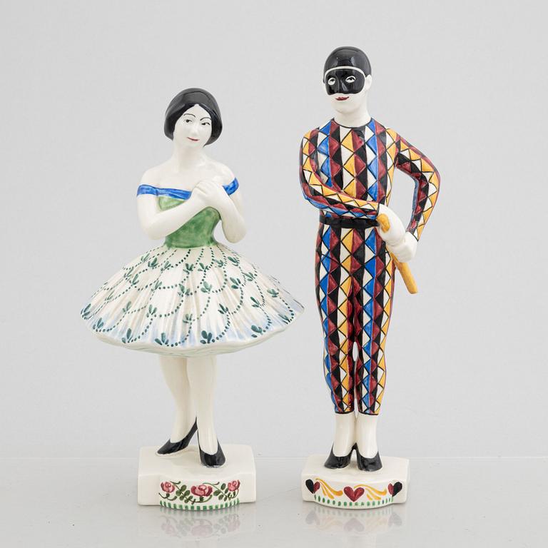 Rasmus Harboe, figurines, 2 pcs, faience, Aluminia, Denmark, early 20th Century.