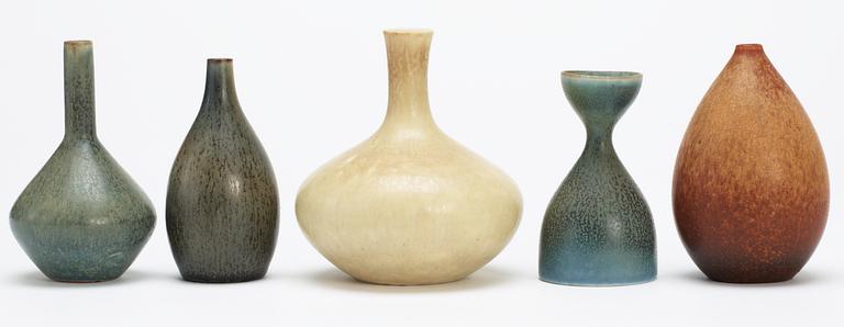 A set of five Carl-Harry Stålhane stoneware vases, Rörstrand.