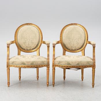 Soffa, 2 karmstolar, bord, gustaviansk stil, 1900-tal.