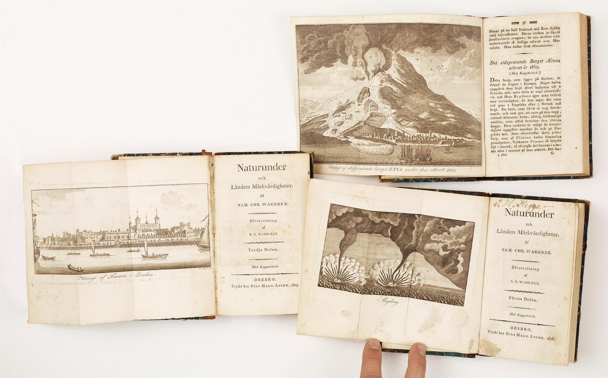 BOKPARTI OM UPPFINNINGAR OCH NATURVETENSKAP SAMT LÄKEKONST, 18 vol, bla "Stjern-himmelen.." av CA. Bischof, Stockholm 1796.