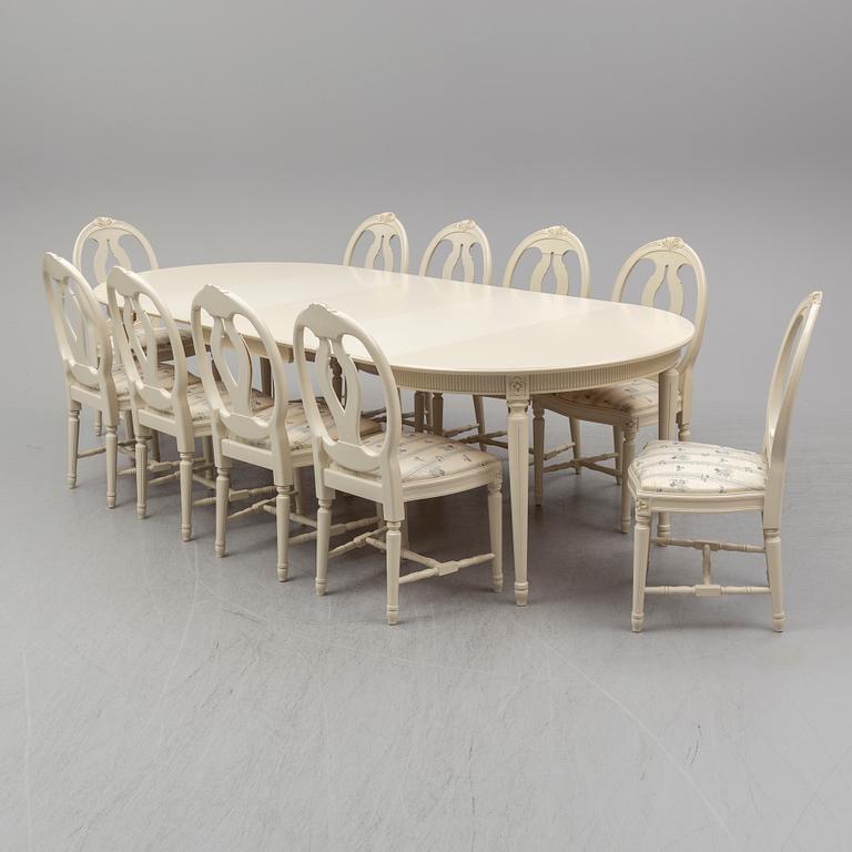 MATBORD SAMT 10 STOLAR, gustaviansk stil, 1900-talets slut.