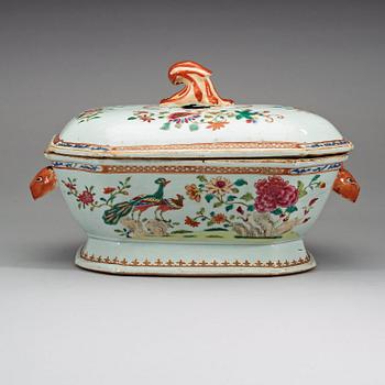 A famille rose 'double peacock' tureen with cover and stand, Qing dynasty, Qianlong (1736-95).