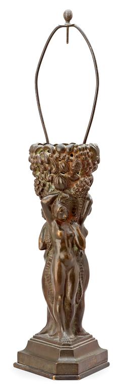 A Ragnar Gellerstedt patinated bronze table lamp, Herman Bergman, Stockholm 1920's-30's.