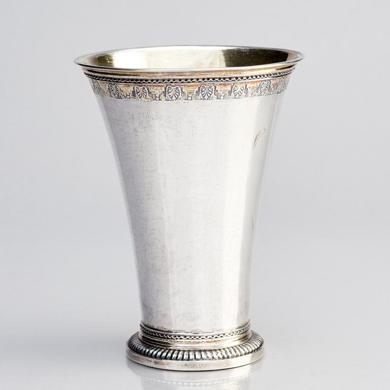 A Swedish 18th century parcel-gilt silver beaker, mark of Lorens Stabeus, Stockholm 1749.