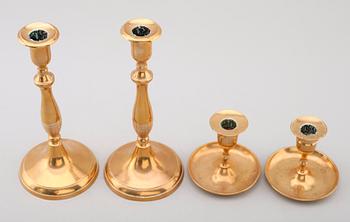 LJUSSTAKAR, 2 par, mässing, 1800-/1900-tal.