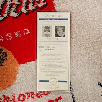 A rug after Andy Warhol, "Campbells Tomato Soup", by Ege Artline, second half of the 20th century, 87 x 81 cm.