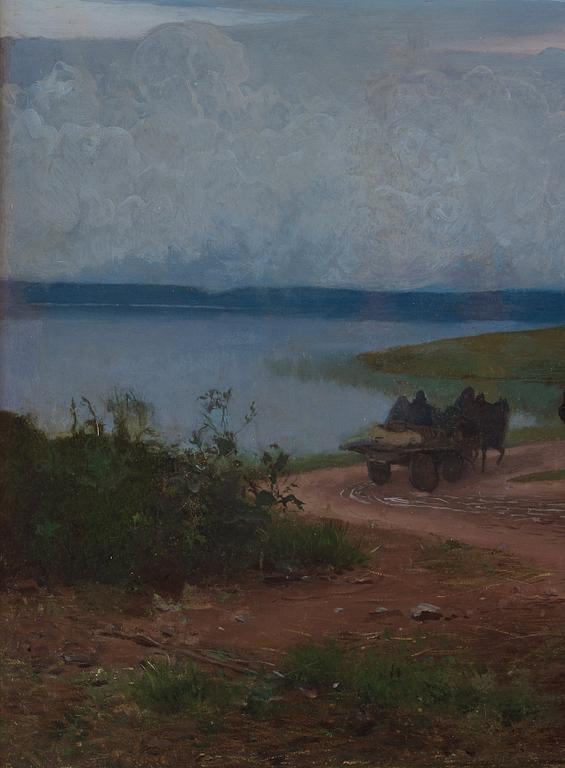 August Malmström, Skymningslandskap med hästekipage.