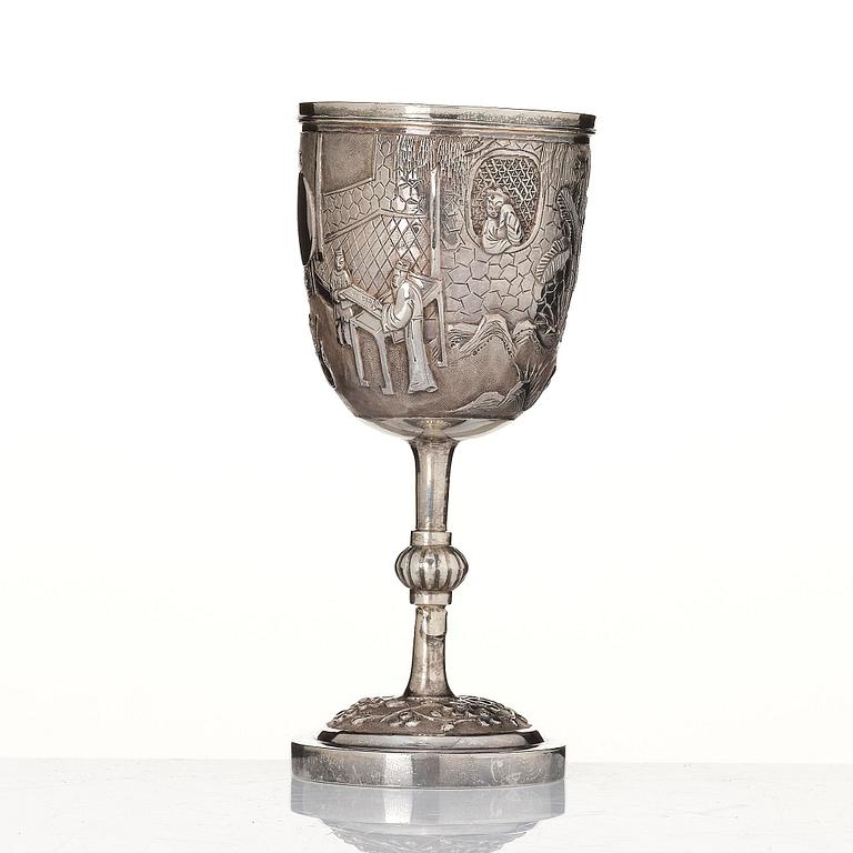 A Chinese Export Silver goblet, Qing dynasty, 19th Century.