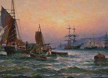 Ships at sunset.