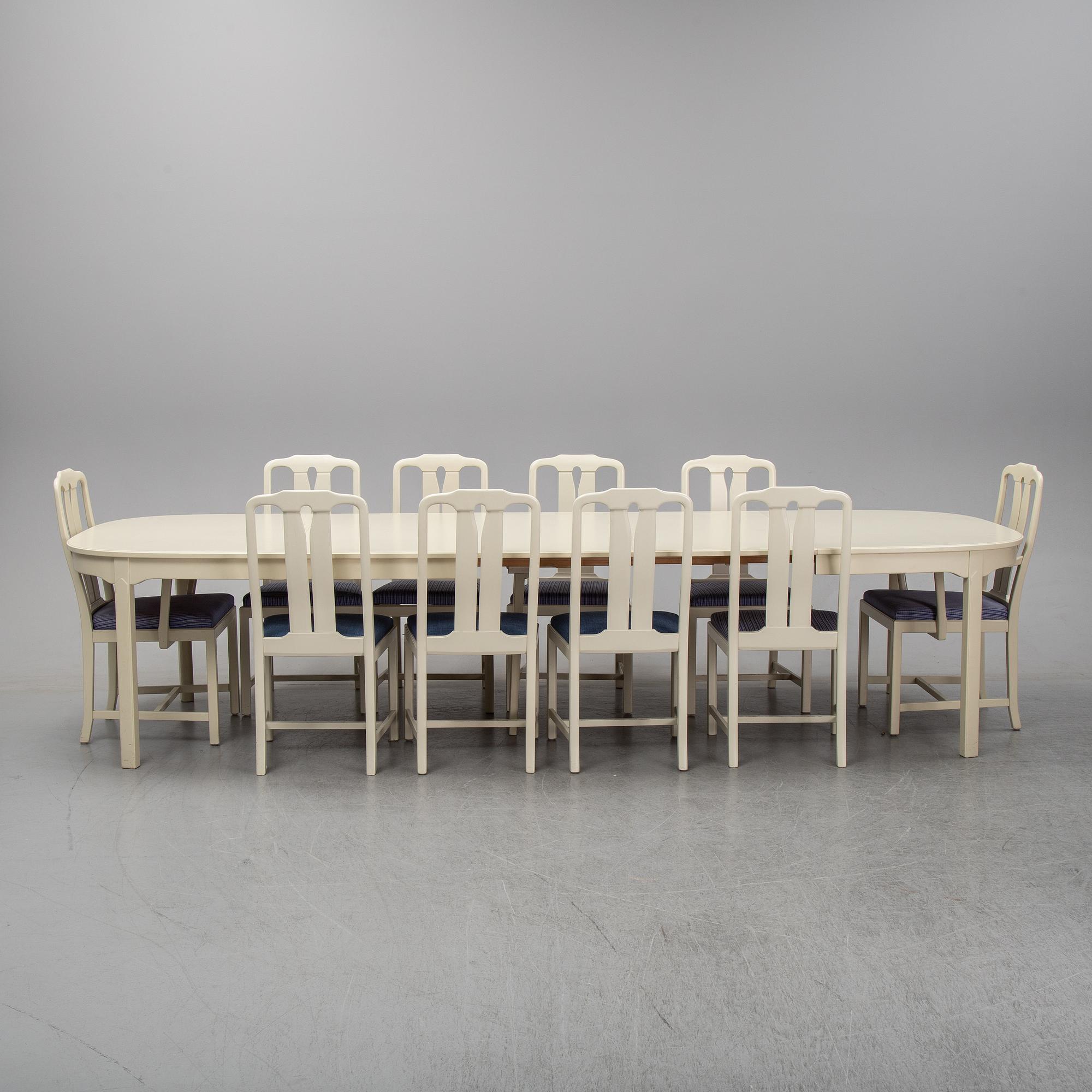 A second half of the 20th Century 11 pcs dining set by Carl Malmsten. Åfors möbelfabrik.