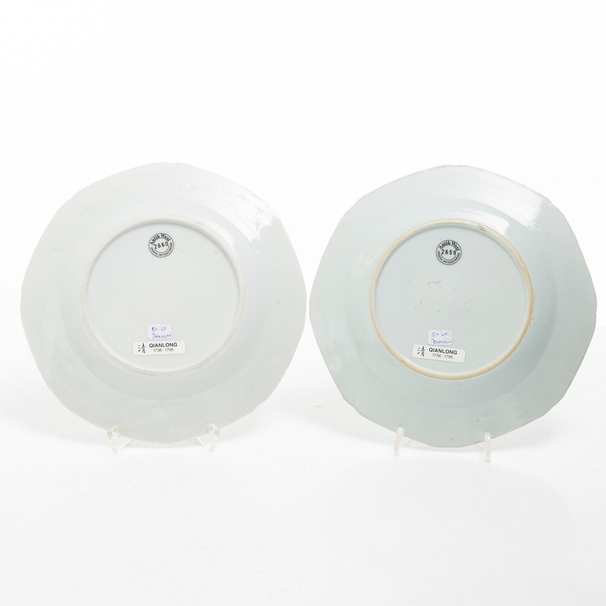 Assietter, 9 st, porslin, Kina, Qianlong (1736-95).