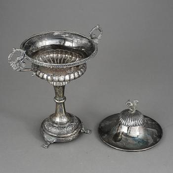 SOCKERSKÅL, silver, empire, Olof Pehr Hallberg, Kalmar, 1837. Vikt 750 gram.