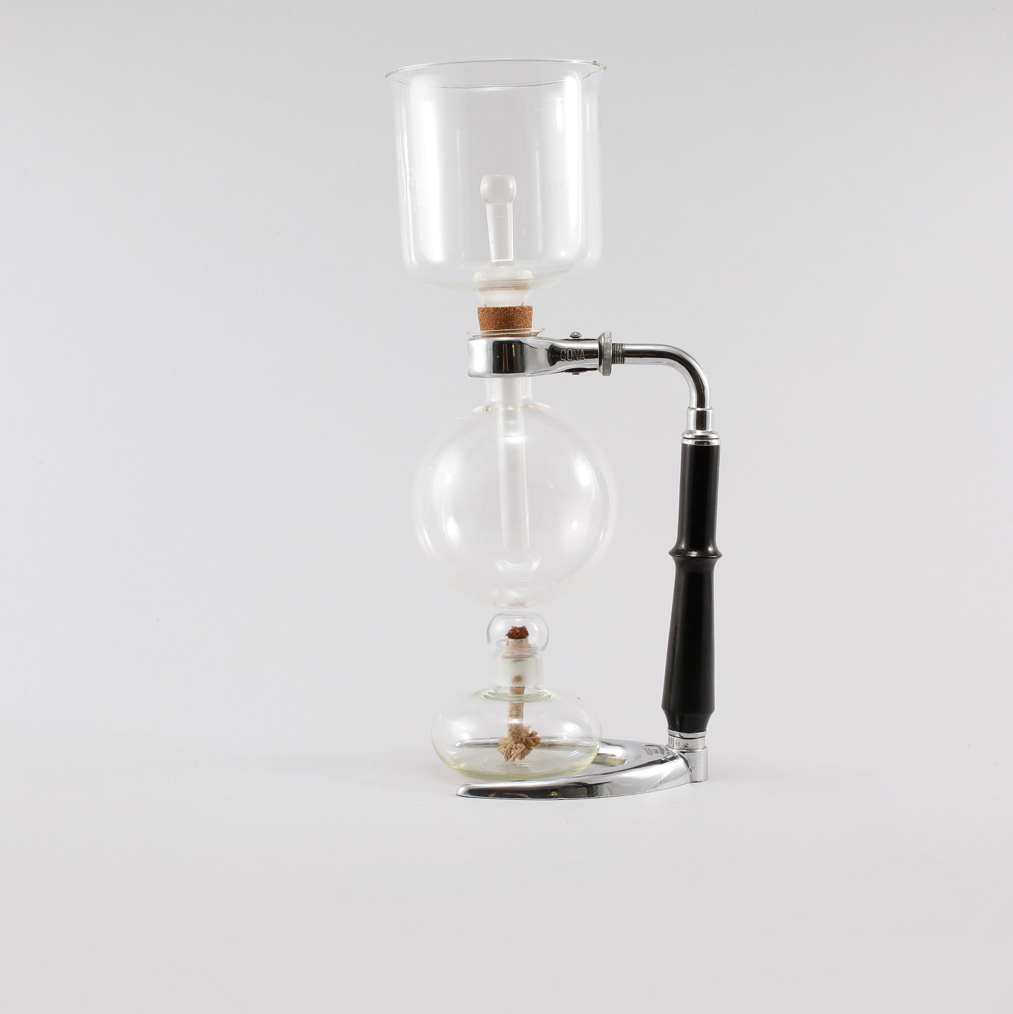 KAFFEBRYGGARE, glas samt metall, Cona, England, 1900-tal.