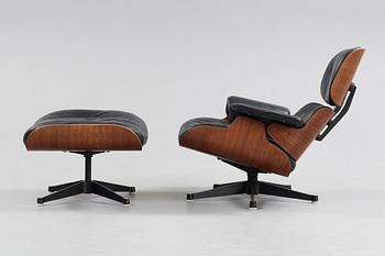 A Charles & Ray Eames 'Lounge Chair and ottoman', Herman Miller, probably 1950's-60's.