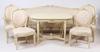 SALONGSGRUPP, 6 delar, gustaviansk stil, 1900-tal.