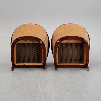 A pair of mahogany and velvet easy chairs by Bröderna Andersson, 1960's.