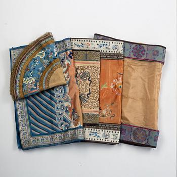 A group of Chinese silk textiles, Qing dynasty.