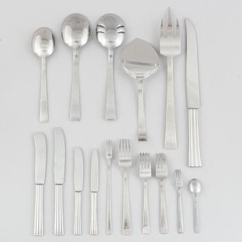 Folke Arström, a 92-piece stainless steel flatware set, a tray, a gravy boat and a shaker, "Thebe", Gense, Sweden.