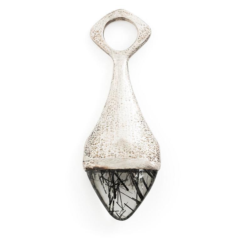 PA Lundahl-Terrs, a pendant in silver with rutilated quartz, Växjö 1966.