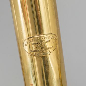 A set of three brass kerosene lamps GV Harnisch Denmark later part of the 20th century.