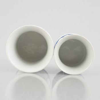 Two 'Blue Fluted' / 'Musselmalet rifflet' porcelain vases, Royal Copenhagen, post 1923.